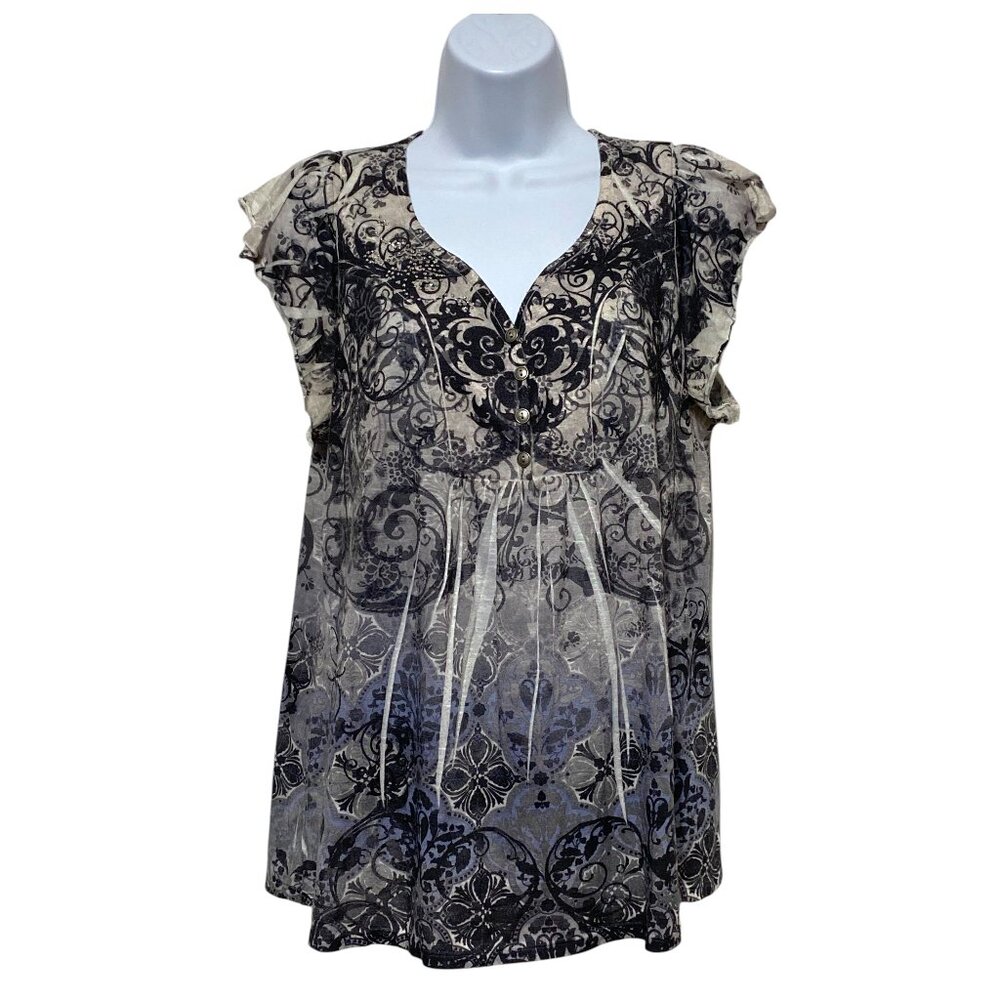 Energy World Wear-Women's XL Short Sleeve Pullover Top V-Neck Rhinestones
